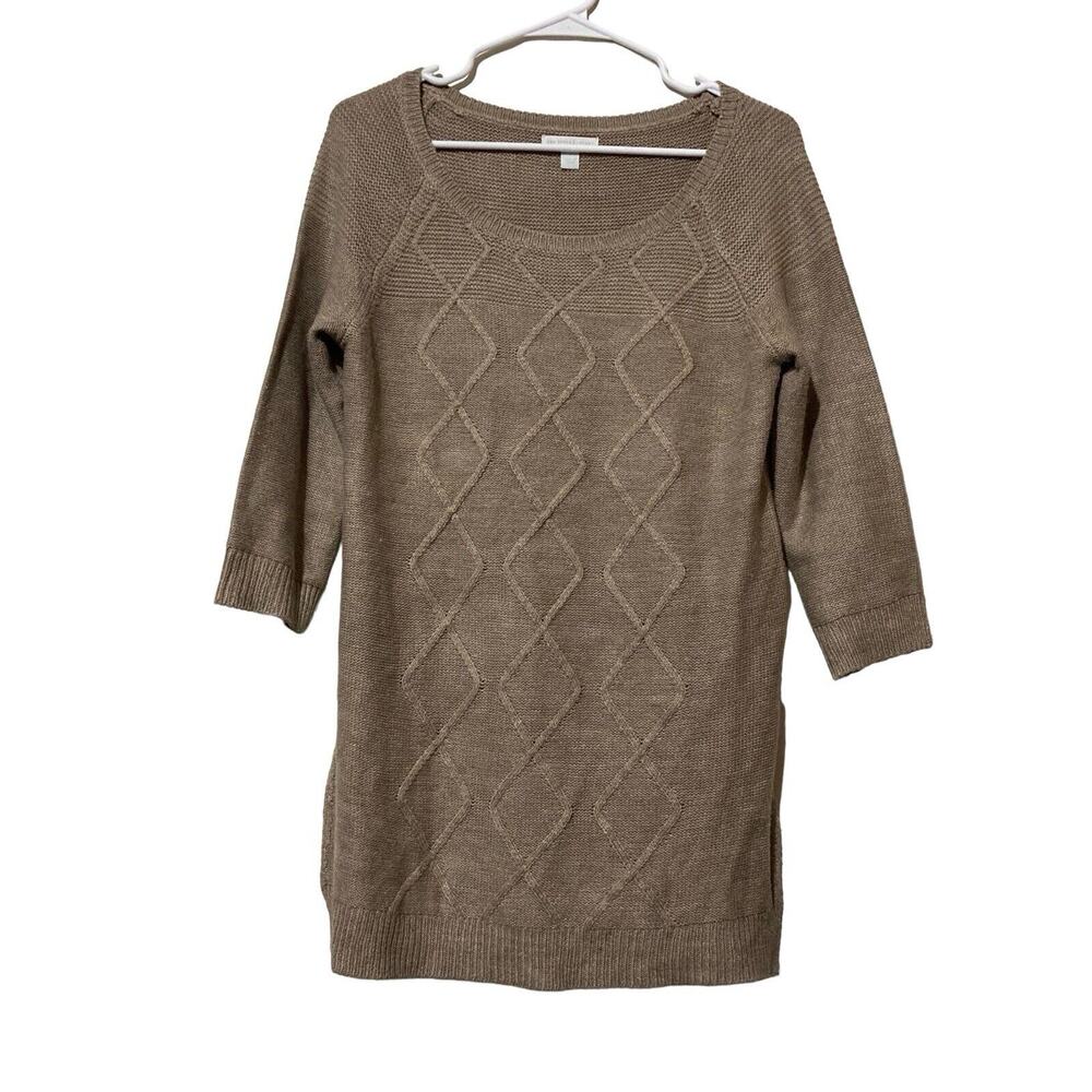 Women's New York‎ & Company Taupe Brown Argyle Short Sleeve Sweater Size Small